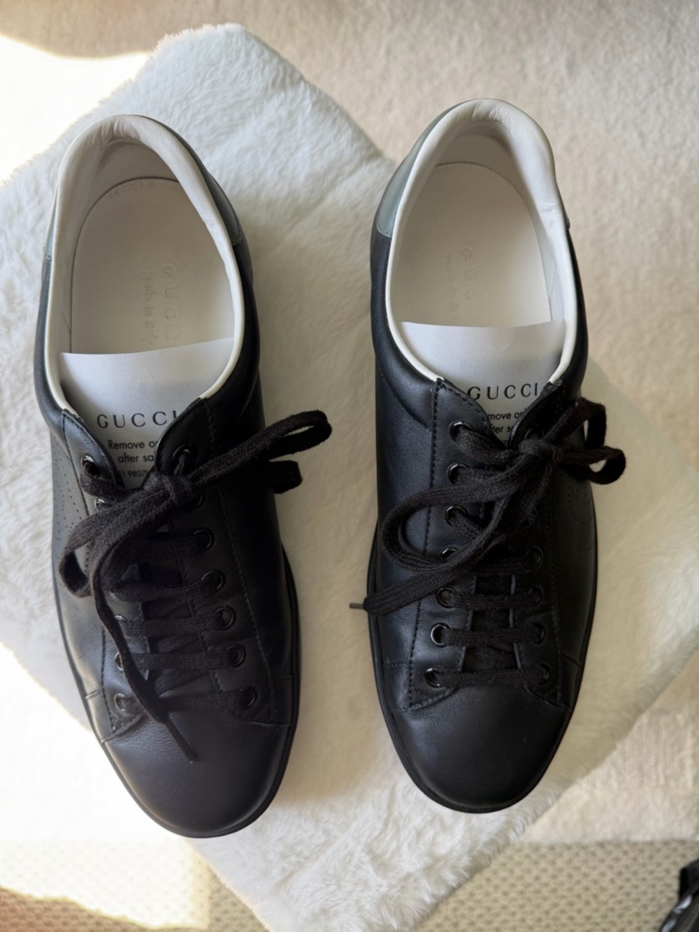Gucci New Ace GG perforate black/grey leather 8.5 Euro sneakers trainers - Picture 2 of 16